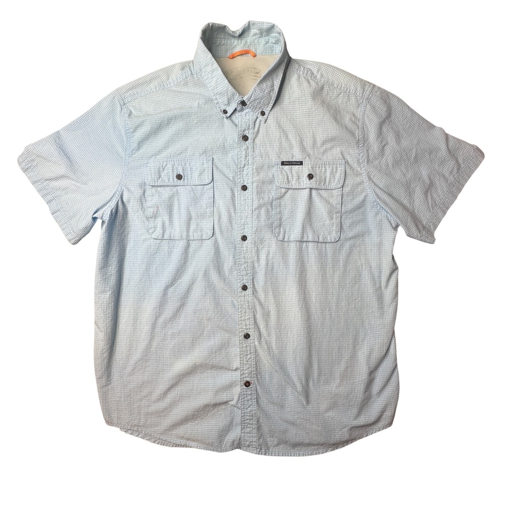 Field & Stream Shirt Mens XXL Blue Gingham Fishing Button Down Short Sleeve Mesh